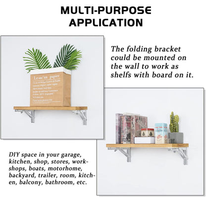 Folding Shelf Brackets - 24 Inch 2 Pcs Heavy Duty Metal Collapsible Triangle Shelf Bracket, DIY Wall Mounted Shelf Bracket, Space Saving for Bench Table