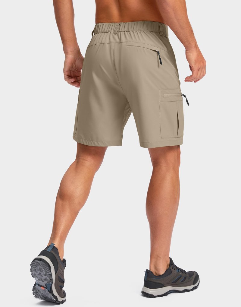 Pudolla Men's Hiking Cargo Shorts Lightweight 7" Travel Casual Shorts for Men Golf Work Outdoor with 5 Zipper Pockets(Dusty Khaki Small)