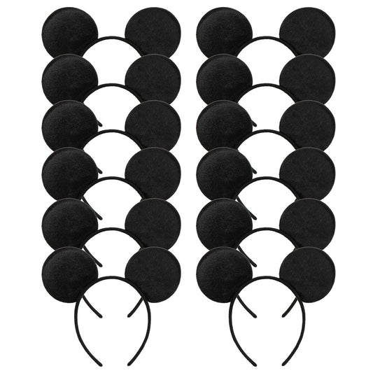 CHuangQi Mouse Ears Headband, Solid Black (Set of 12)