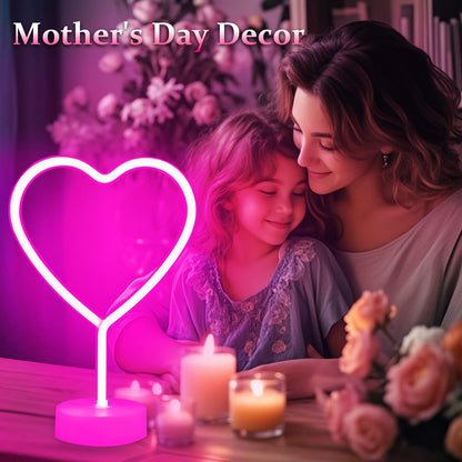 BHCLIGHT Pink Heart Neon Sign, Valentines Day LED Neon Light Battery Operated or USB Powered Valentines Pink Heart Lights, Table Lamp for Galentines Day Decorations, Wedding, Gifts for Women, Lover