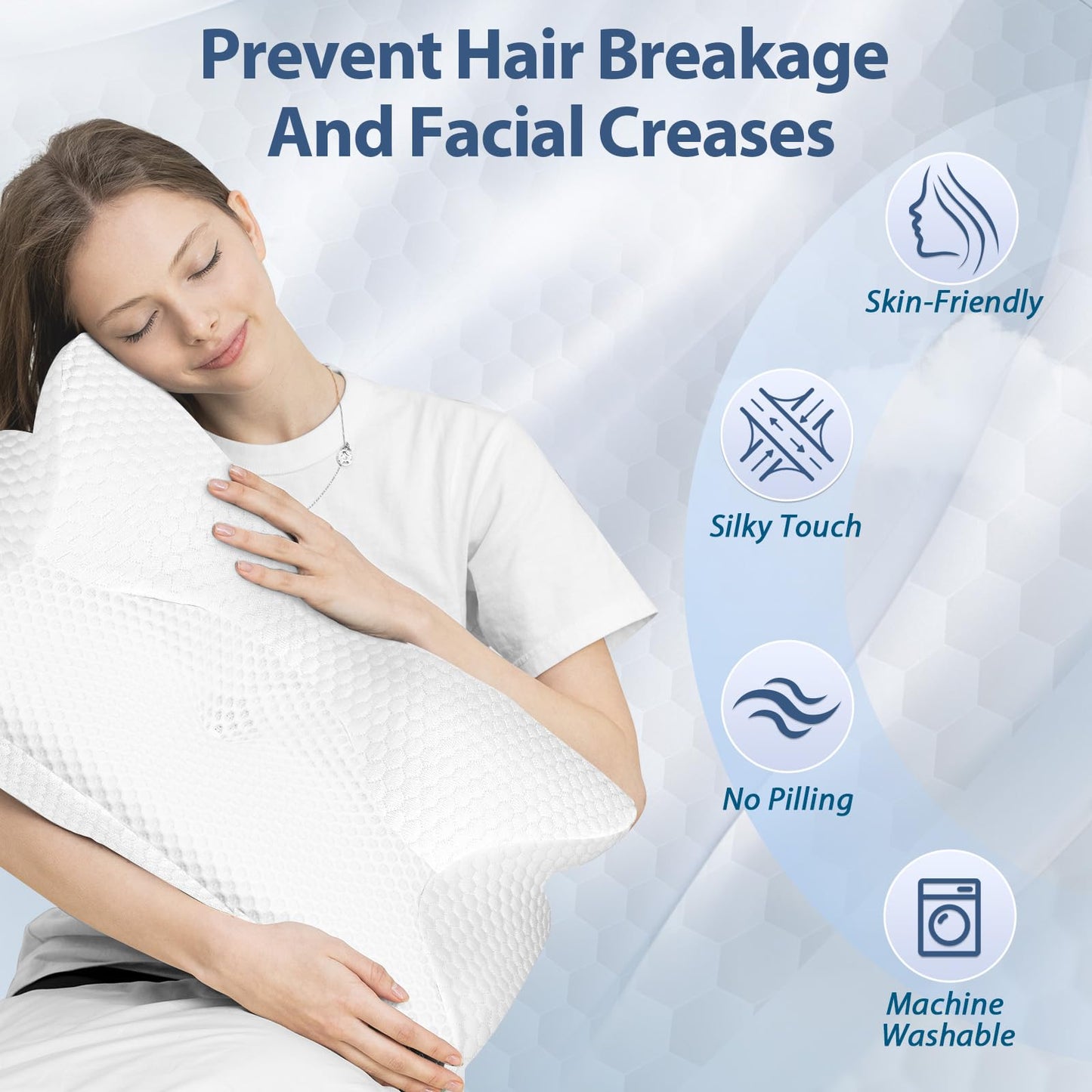 HOMCA Cervical Pillow, Ergonomic Memory Foam Pillow for Neck and Shoulder Pain Relief with Cooling Ice Silk Pillowcase, Orthopedic Neck Bed Pillow for Side, Back and Stomach Sleepers