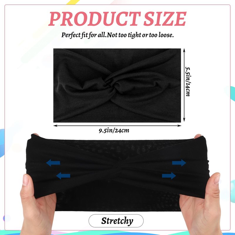 ZhouBoat 9 Pcs Stretchy Headbands for Women Non Slip Wide Elastic Head Bands Soft Twist Knotted Headbands Sports Sweat Bands for Daily Life Spa Yoga Workout Running Gym