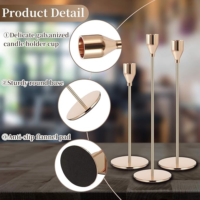 Gold Candlestick Holder French Gold Candle Holders for Table Centerpieces, Wedding, Party, Fits 3/4 inch Candles, Metal Taper Candle Sticks Holders Decor for Dinner, Home Decor (Set of 18)