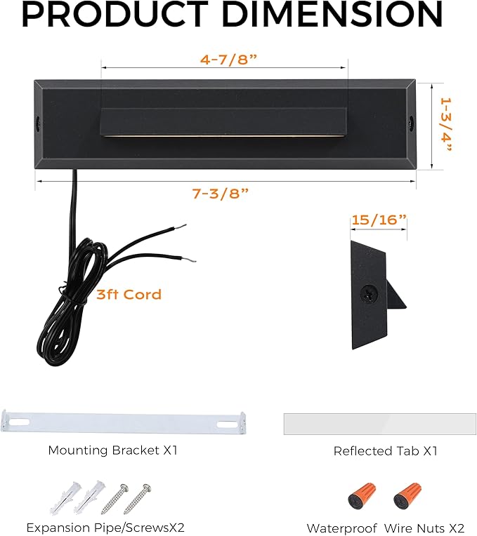 CLOUDY BAY [6 Pack] 3 Color Low Voltage 12-24V LED Step Lights Outdoor,2.5W Landscape Cutoff Stair Riser Light,Deck Step Lights Outside Accent Lighting Fixtures,Wet Location,Black