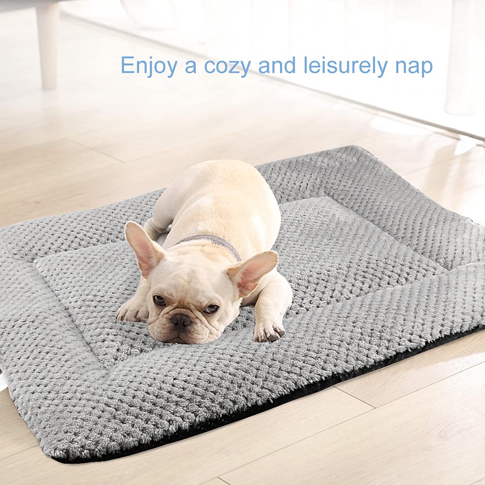 Onarway Dog Bed Mat Medium: Washable Fluffy Dog Bed Cushion for Cats Puppies - M 76x54cm Sherpa Dog Crate Mattress for Medium Pets Grey