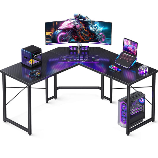 Casaottima L Shaped Gaming Desk, Corner Desk Gaming Table for Home Office, Computer Desk Sturdy Writing Workstation for Small Space, Easy to Assemble, 51 inch, Carbon Fiber Surface, Black