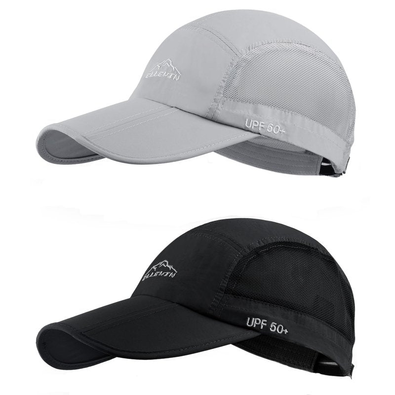 ELLEWIN 2 Pack Unisex Baseball Cap Foldable Sports Hat with UPF 50+ Runing Hat for Men and Women Black/Light Gray