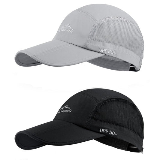 ELLEWIN 2 Pack Unisex Baseball Cap Foldable Sports Hat with UPF 50+ Runing Hat for Men and Women Black/Light Gray