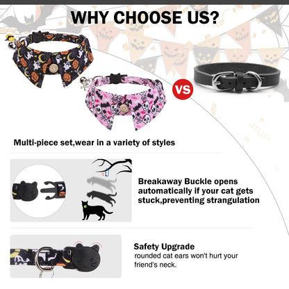 DILLYBUD Halloween Cat Collar with Bells & Cute Pendant - Breakaway, Adjustable, 2-Pack Kitten Collar Safety for Female & Male Pets