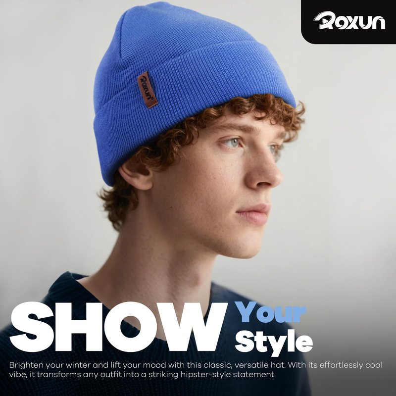 ROXUN Beanie for Men/Women Winter Hat Knit Cuffed Soft Warm Unisex Skull Stocking Cap Black
