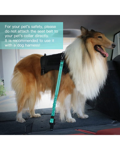 AUBELL Dog Seat Belt for Car,2 Pack Set 3-in-1 Adjustable Reflective Bungee Heavy Duty Dog Car Harness Tether with Clip Hook Latch & Buckle,Swivel Zinc Alloy Carabiner,Black+Teal