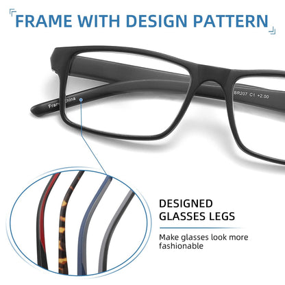 JAWSOCK 4 Pack Reading Glasses Blue Light Blocking for Men Women,Rectangular Frame Computer Readers with Spring Hinge,Reading Glasses for Men Women，Anti Eyestrain/UV Ray Eyeglasses (2.5x)