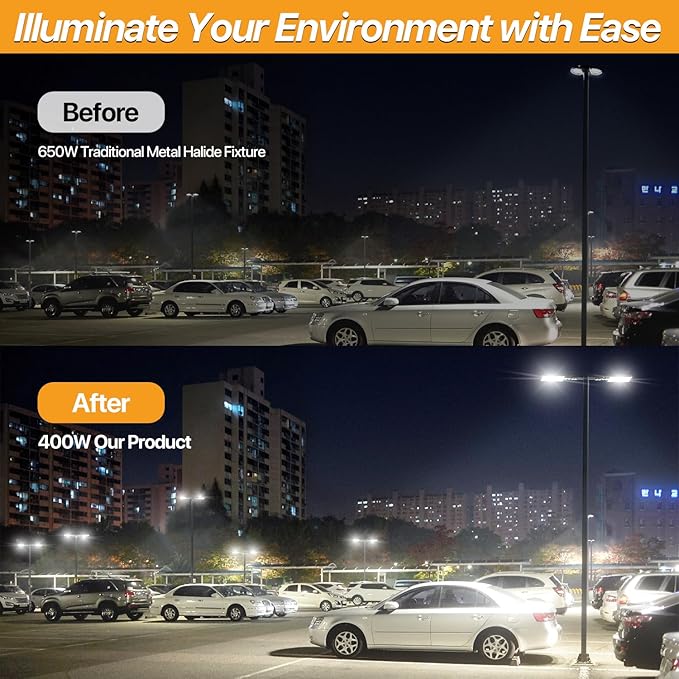 400W LED Parking Lot Light Slip Fitter Mount with Dusk to Dawn Photocell 110V/120V Pole Flood Lights 5000K Street Light IP65 Waterproof Commercial Area Lighting for Parking Lot, Stadium