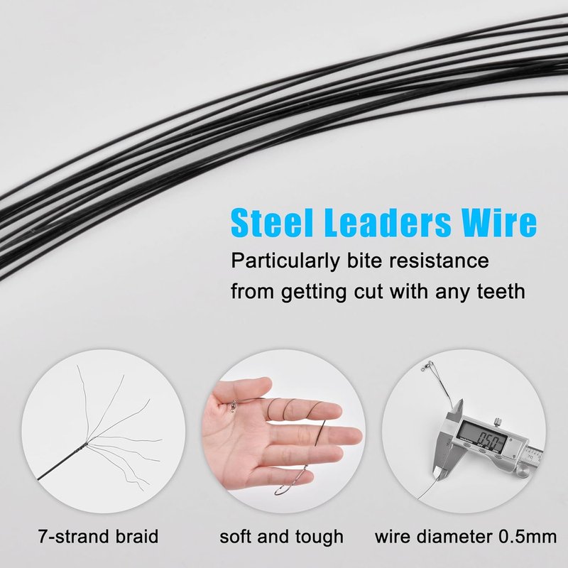 Saltwater Fishing Hooks - 24pcs Pre-Tied Steel Wire Leaders with Swivel | 11.9in Trace for Bluefish & Mackerel