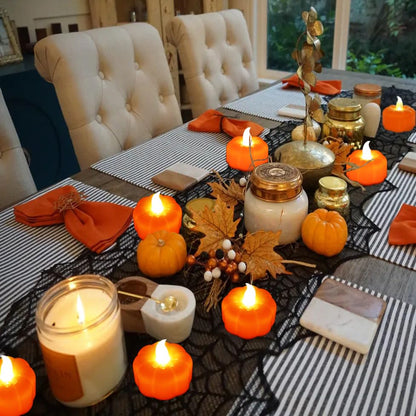 Fall Decorations for Home Pumpkin Tea Lights, 12 Pack LED Orange Pumpkin Lights Flameless Candles Battery Operated, Halloween Thanksgiving Flickering Tealight Candle for Home Table Indoor Party Decor