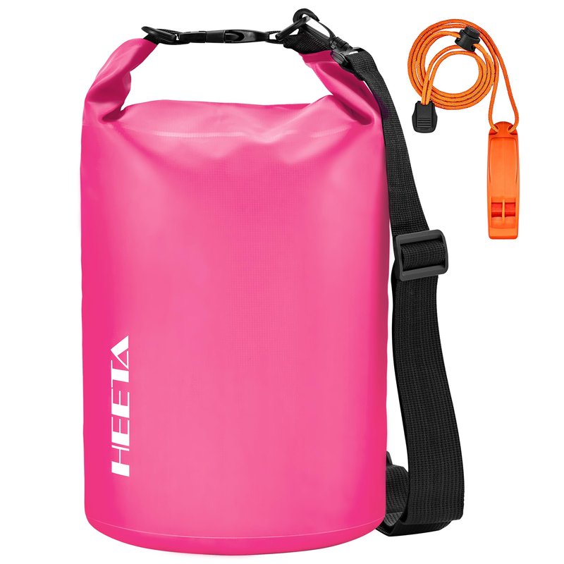 HEETA Waterproof Dry Bag for Women Men, Roll Top Lightweight Dry Storage Bag Backpack with Emergency Whistle for Travel, Kayaking, Boating, Camping, Beach, Cruise Ship Essentials (Rose Red, 5L)
