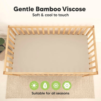 2-Pack Waterproof Baby Crib Sheets for Boys, Girls - 52x28 Viscose Derived from Bamboo Toddler Bed Sheet Neutral, Fitted Crib Mattress Protector Cover for Baby Bedding, Soft & Gentle (Ecru)