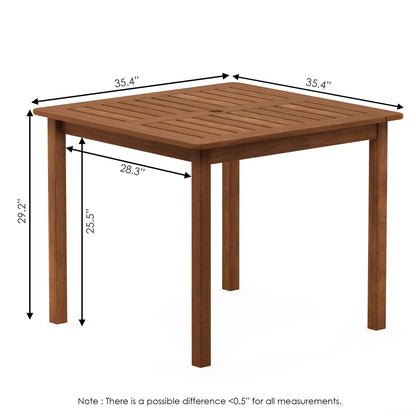 Furinno FG18006 Tioman Hardwood Patio Furniture Square Table with Umbrella Hole, Natural, 35.4"D x 35.4"W x 29.2"H