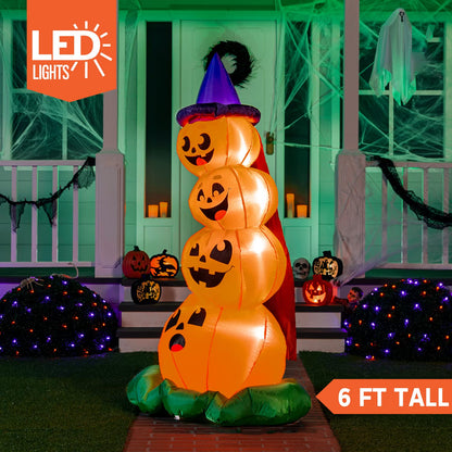 Joiedomi 6 FT Halloween Inflatables Outdoor Decorations, Blow Up Yard Decorations Inflatable Pumpkins with Witch Hat with Build-in LEDs, Stacked Pumpkins Blow Ups for Yard, Halloween Decor