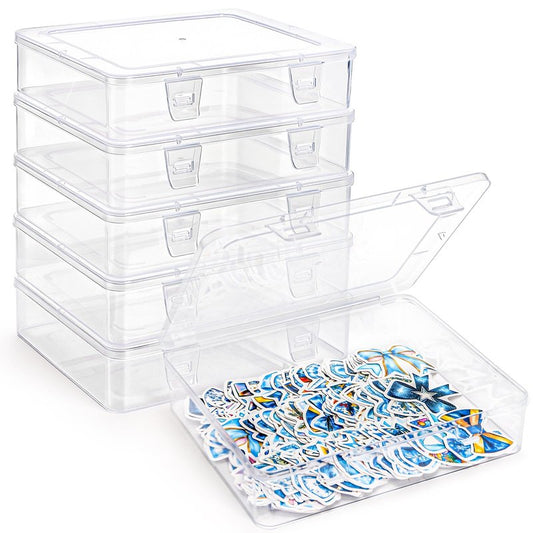 Kingrol 10 Pack Clear Storage Boxes with Lids & Decorative Bow Stickers - Semi-Transparent Party Favor Boxes for Cheer, Dance, DIY Gifts, Team Gifts, Hair Accessories
