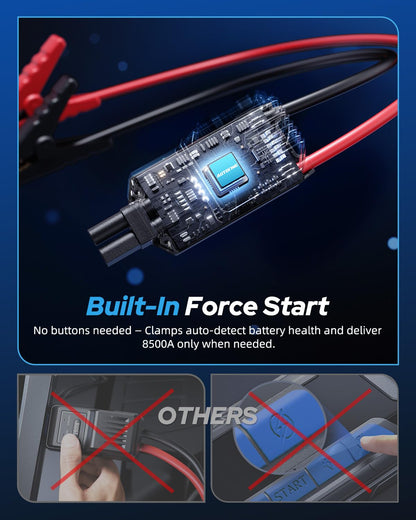 AUTOONE M5 8500A Car Jump Starter 12V Battery Jumper Starter Portable (All Gas/All Diesel) 168W DC Jump Box for Car Battery with Built-in Booster, Type-C Fast Charge & Jumper Cables Jump Pack