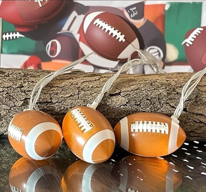 Football Lights String 20 LED 14Ft Battery Powered for Boy's Room Decor,Ball Sport Theme Party Decorative Lights,Birthday Decorations,Football Lovers Gift(8Mode)