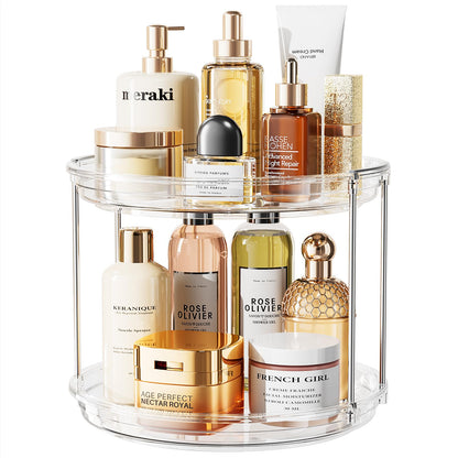 LAMU 2 Tier Lazy Susan Turntable Organizer 9.25'' Rotating Spice Rack Organization for Cabinet, Kitchen, Pantry, Countertop, Bathroom, Vanity, Medicine Cabinet Organizer, Clear