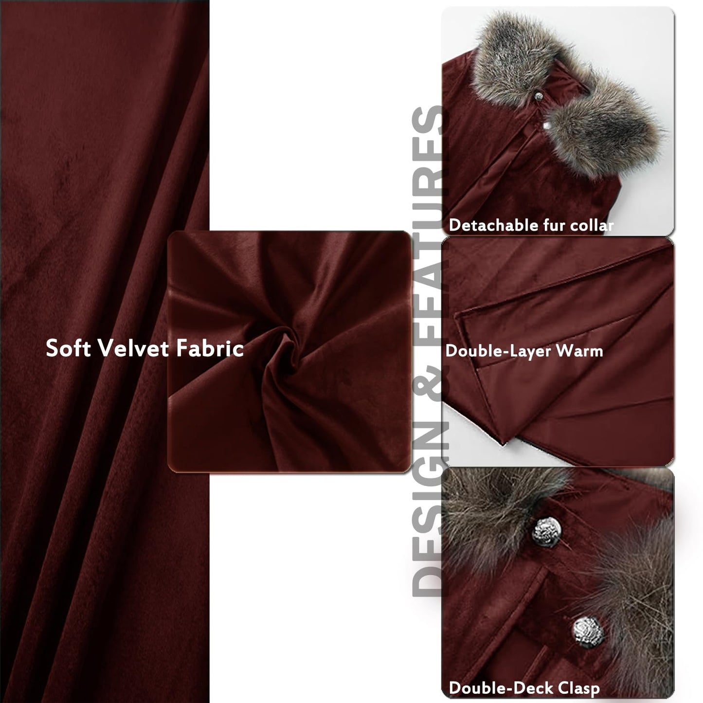 MSOrient Mens Viking Fur Shoulder Cape Brown With Fur Cloak Medieval King Cape Costume Halloween LARP Cosplay (S, Red)