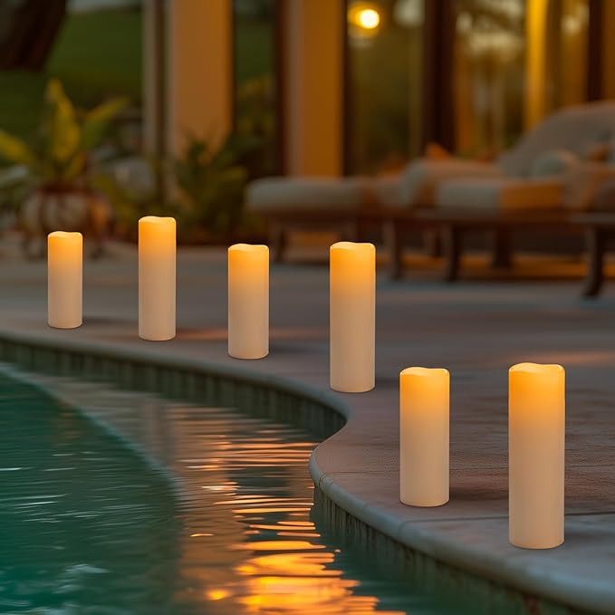 4" x 12" Large Waterproof Outdoor Flameless Candles Battery Operated LED Flickering Pillar Candles with Remote and Timer for Indoor Outdoor Lanterns, Off White, Long Lasting, Set of 2