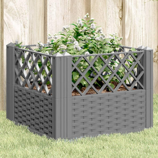 Logeirevo Garden Planter Box with Pegs, Outdoor PP Raised Garden Bed Planter for Vegetables, Grass, Lawn, Yard, Light Gray 17.1"x17.1"x17.1" PP,-1195