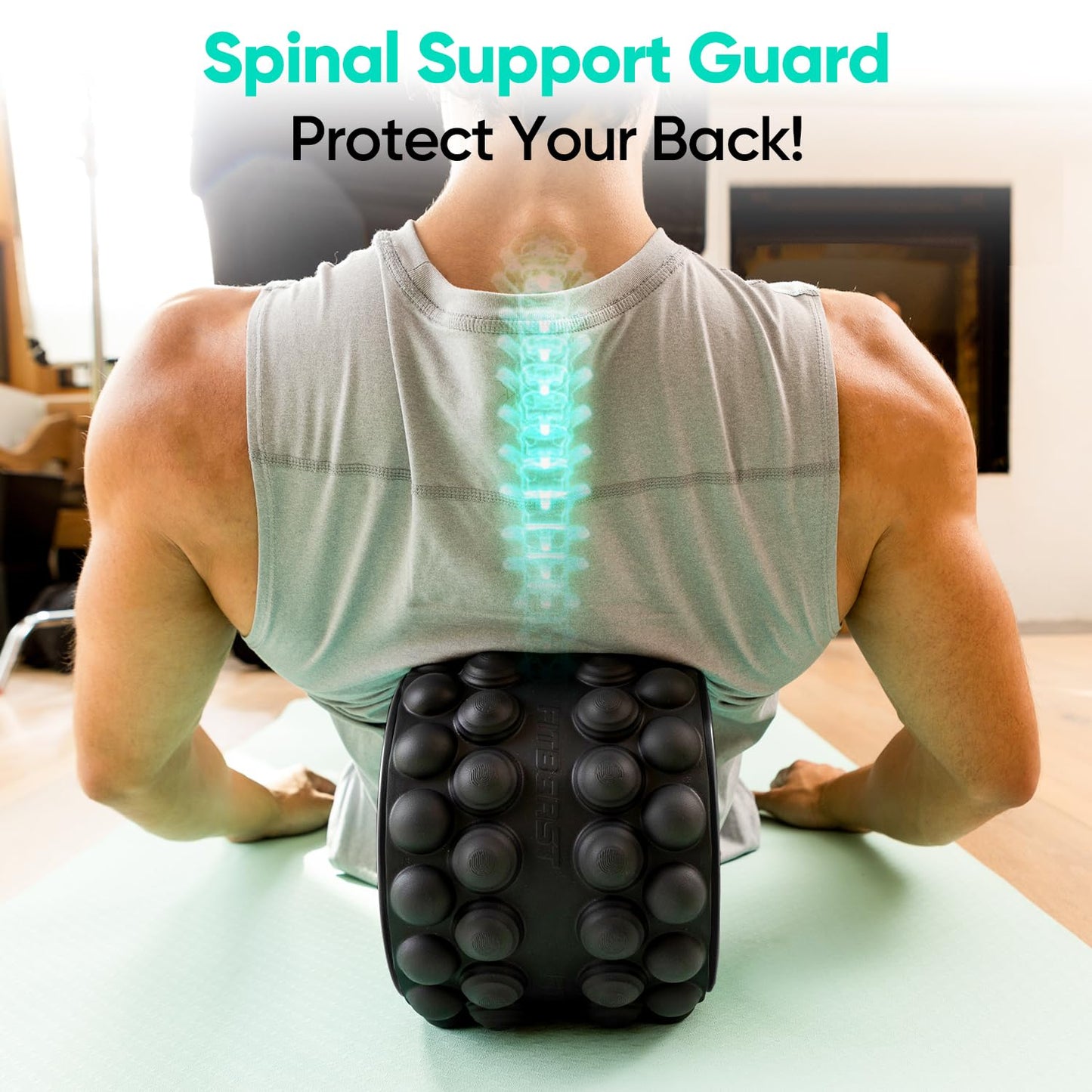 FitBeast Back Roller, Back Wheel Foam Roller - Targeted Muscle Roller for Deep Tissue Massage, Back Stretcher (9'', Black)