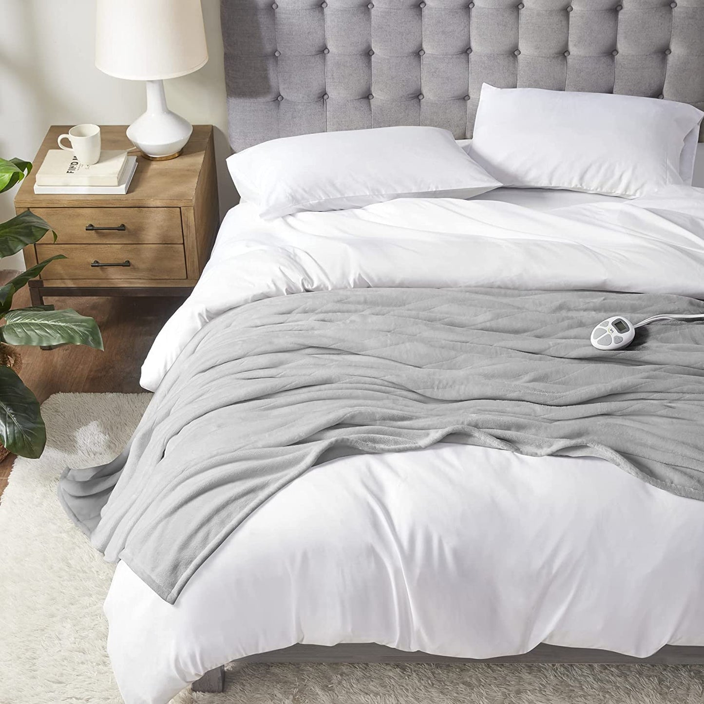 Serta Luxuriously Soft Plush Electric Blanket Fast Heating Cozy Cover, Safety Auto Shut Off Timer, Low EMF, Multi Heat Setting, ETL Certified, Machine Washable, Grey King (92 in x 100 in)