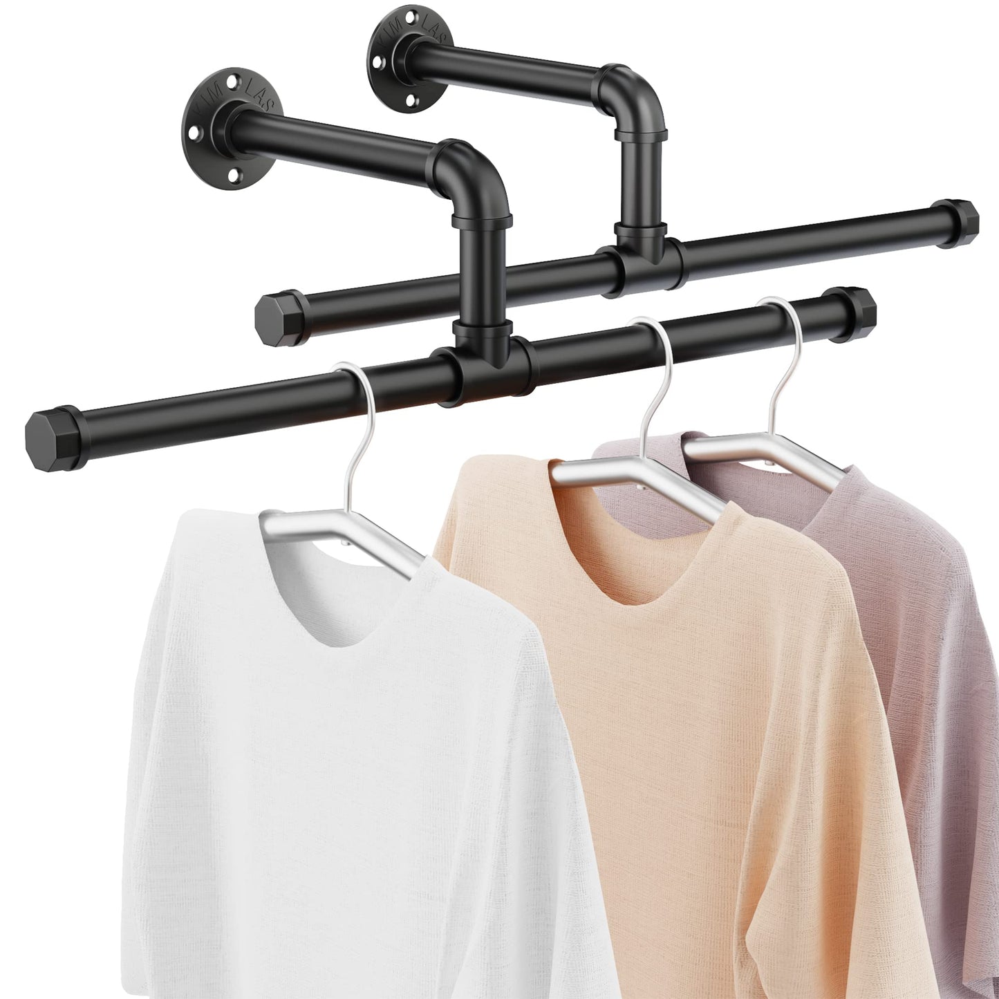 FANHAO Industrial Pipe Clothes Rail, Heavy Duty Rustic Detachable Wall Mounted Clothes Rack Black Iron Garment Bar, Multi-purpose Hanging Rod for Closet Storage, 2 Pack