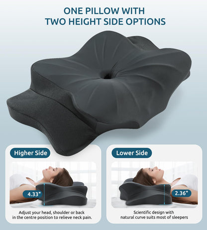 Cervical Pillow for Neck and Shoulder, Ergonomic Contour Memory Foam Pillows for Sleeping, Cooling Neck Support Pillow for Back Stomach Side Sleeper Dark Grey