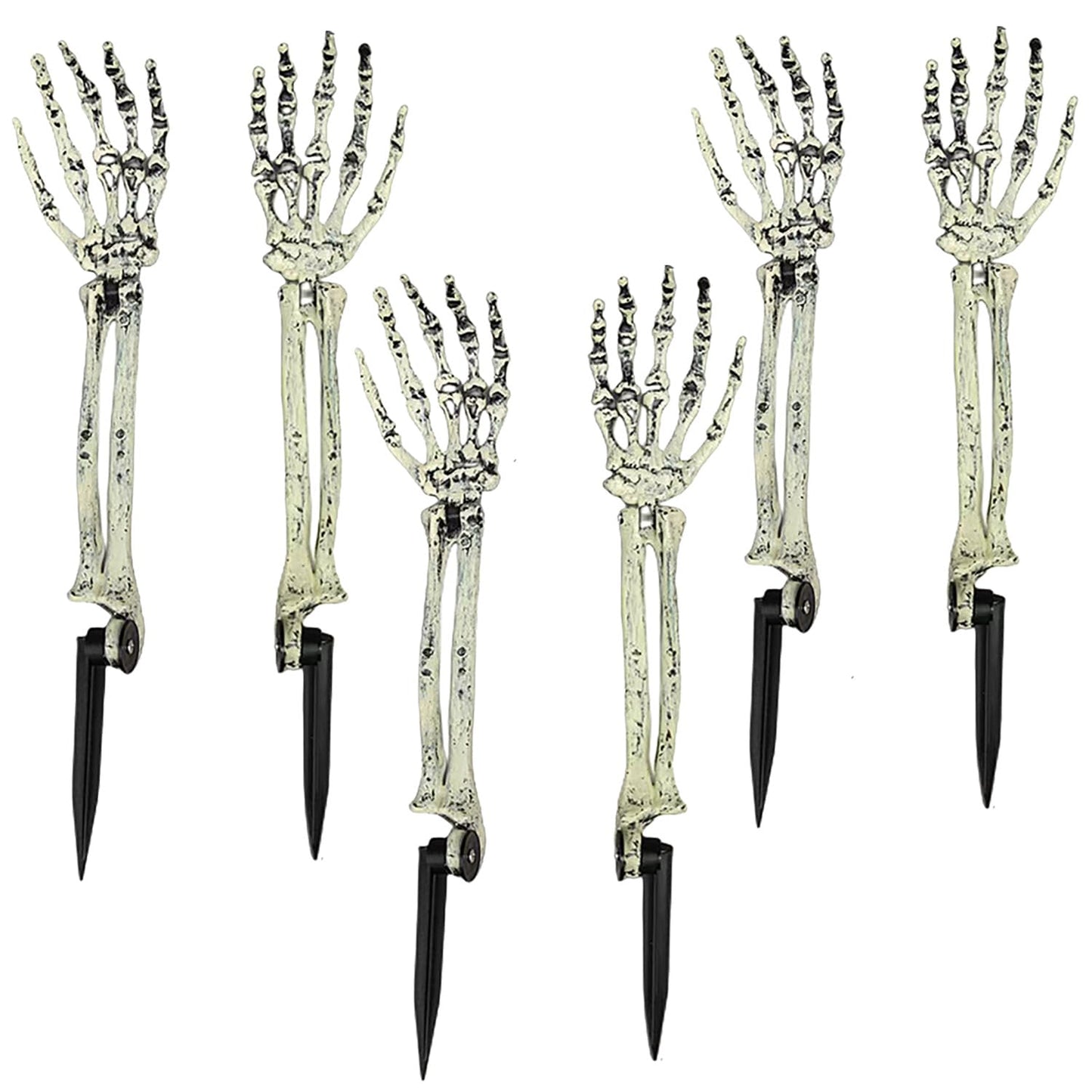 AOFOX Halloween Realistic Skeleton Stakes Zombie Ghost Arm Stake Severed Plastic Skeleton Hands Yard Signs for Lawn Stakes Garden Halloween Props Decoration (6 Pcs White&Black)