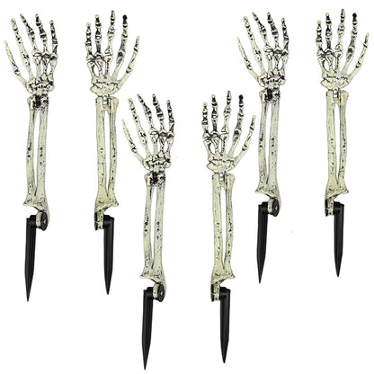 AOFOX Halloween Realistic Skeleton Stakes Zombie Ghost Arm Stake Severed Plastic Skeleton Hands Yard Signs for Lawn Stakes Garden Halloween Props Decoration (6 Pcs White&Black)