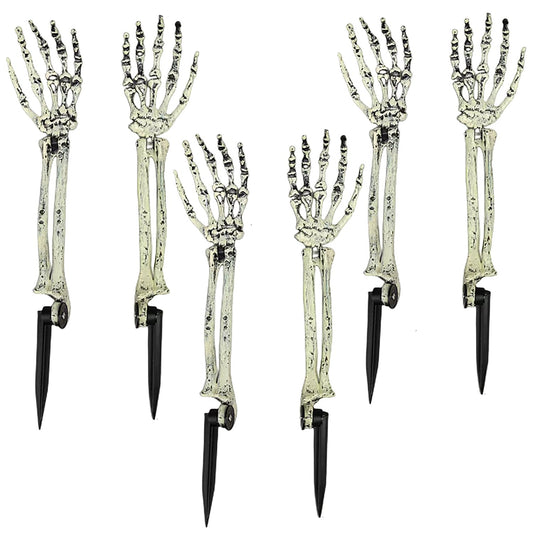 AOFOX Halloween Realistic Skeleton Stakes Zombie Ghost Arm Stake Severed Plastic Skeleton Hands Yard Signs for Lawn Stakes Garden Halloween Props Decoration (6 Pcs White&Black)