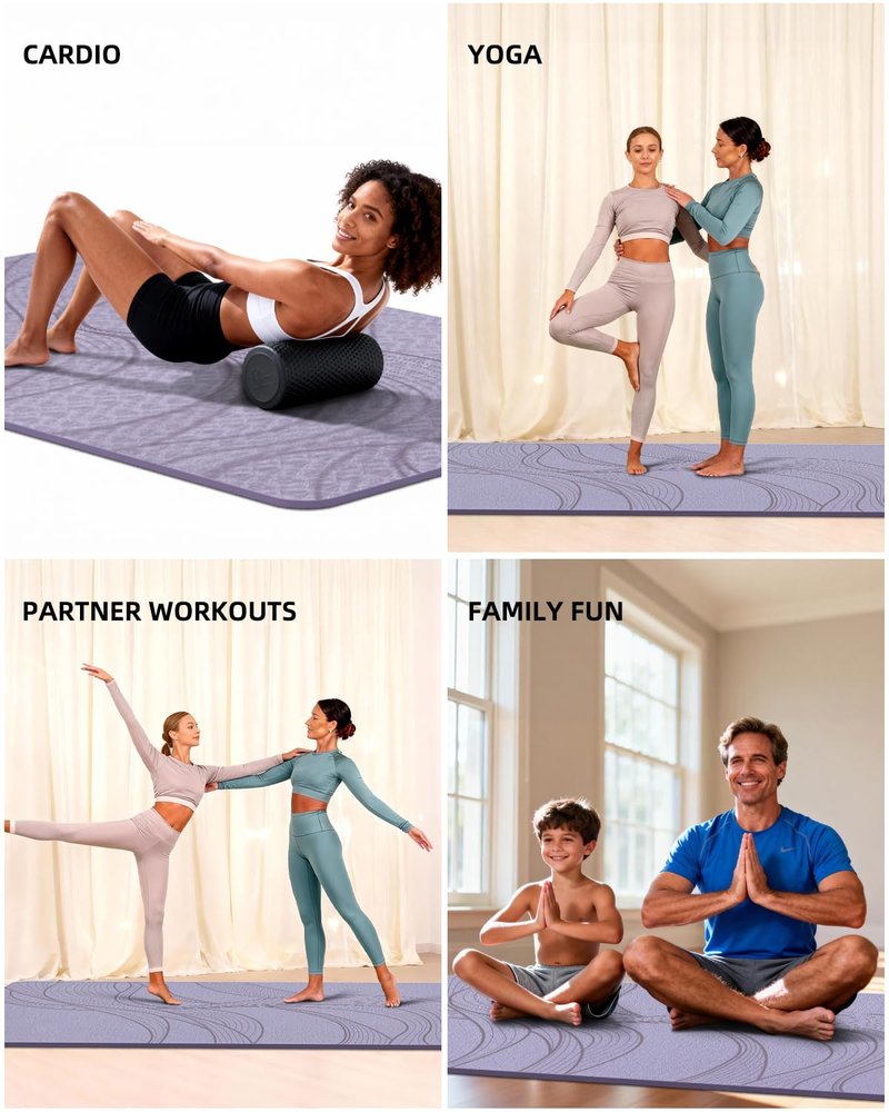 Large Yoga Mat (75.5"x47.6"x0.4"）Extra Wide & Thick 10mm, Non-Slip Exercise Mat, High-Density TPE Mat for Yoga Pilates & Home Gym Workouts(purple)
