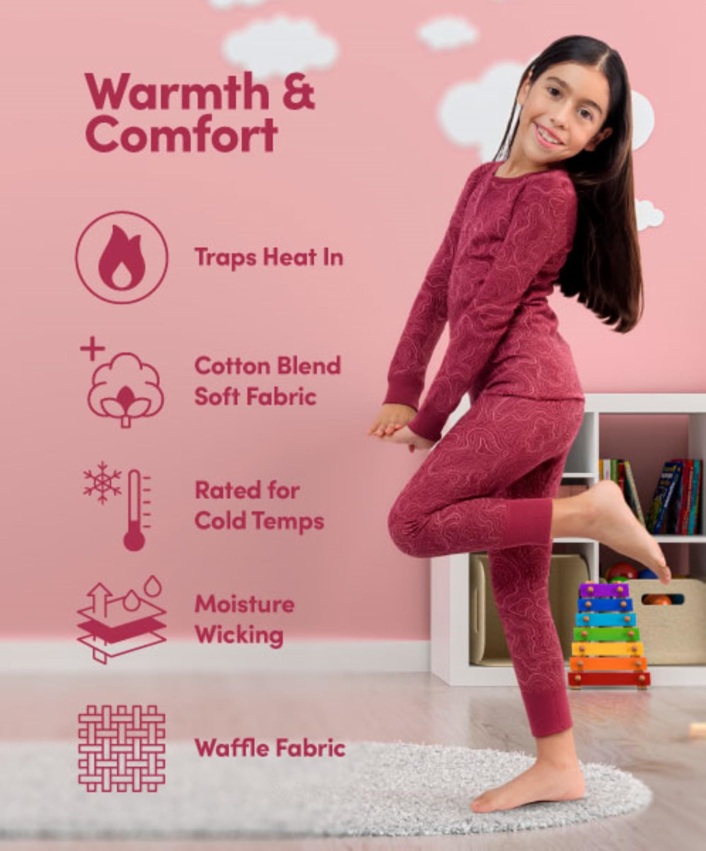 Fruit Of The Loom Girls Premium Thermal Waffle Underwear Base Layer Set, Lavender/Purple, 10-12 US