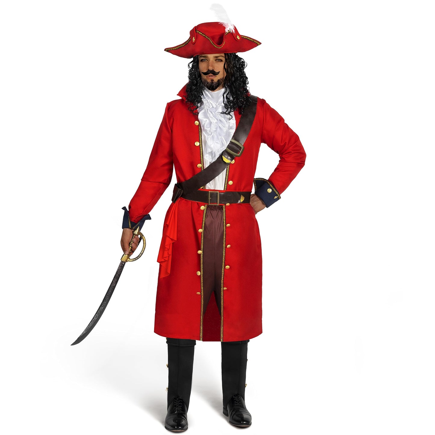 Spooktacular Creations Mens Pirate Captain Costume Set, Red Deluxe Captain Outfit for Adult Halloween Dress Up Party Cosplay (XX-Large)