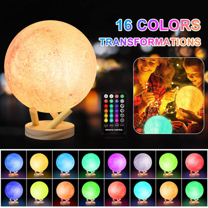 GROPINFLY Moon Lamp, Sliding Control Moon Night Light, Kids Night Light, 16 Colors Moon Light with Unique Stand, Remote&Sliding Control, Timing, USB Rechargeable, Gift for Kid Friend Lover, 6 in