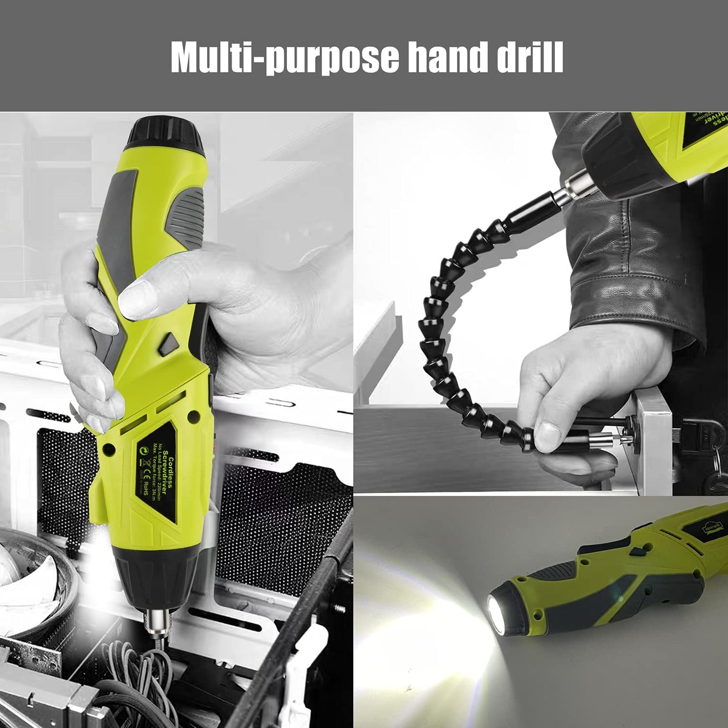 DEWINNER Electric Cordless Screwdriver, Drill Driver Set, USB 3.6V 3N·m Max Torque with 1300 mAh Battery & 45 Piece Screwdriver and Wood Bit Assortment
