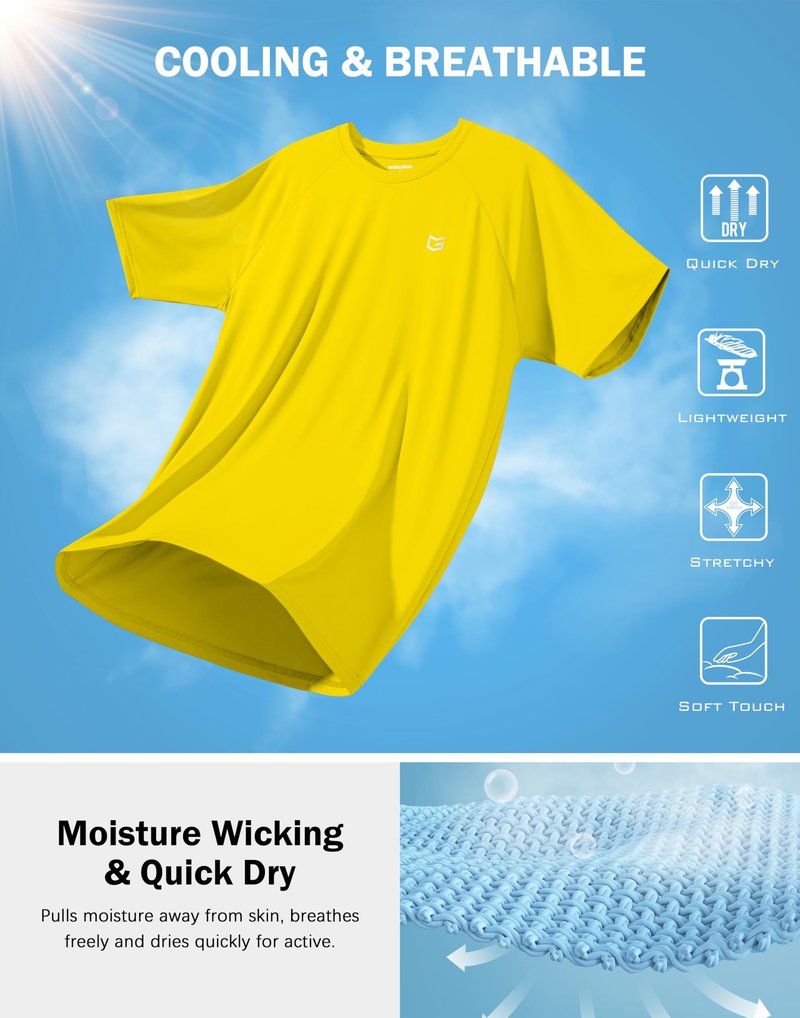G Gradual Men's Athletic Workout T-Shirts Moisture Wicking Cooling Running Shirts Short Sleeve Performance Tee for Gym Tennis(Yellow,S)