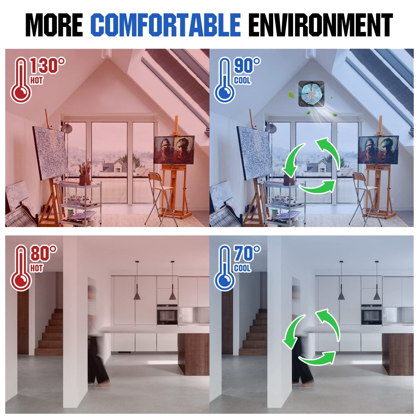 ECO-WORTHY 25W Solar Powered Attic Ventilator Gable Roof Vent Fan with 30W Foldable Panel - Fans for Home Attic, Greenhouse, RV or Outdoor, Ready-to-Use Fan,