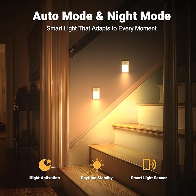 Rechargeable Motion Sensor Night Lights, 4-Pack - Painted Grey Aluminum Alloy, Ultra-Compact Magnetic Mount, 3000K Warm White Glow, Ideal for Hallways, Bedrooms, Stairs & Nightly Use