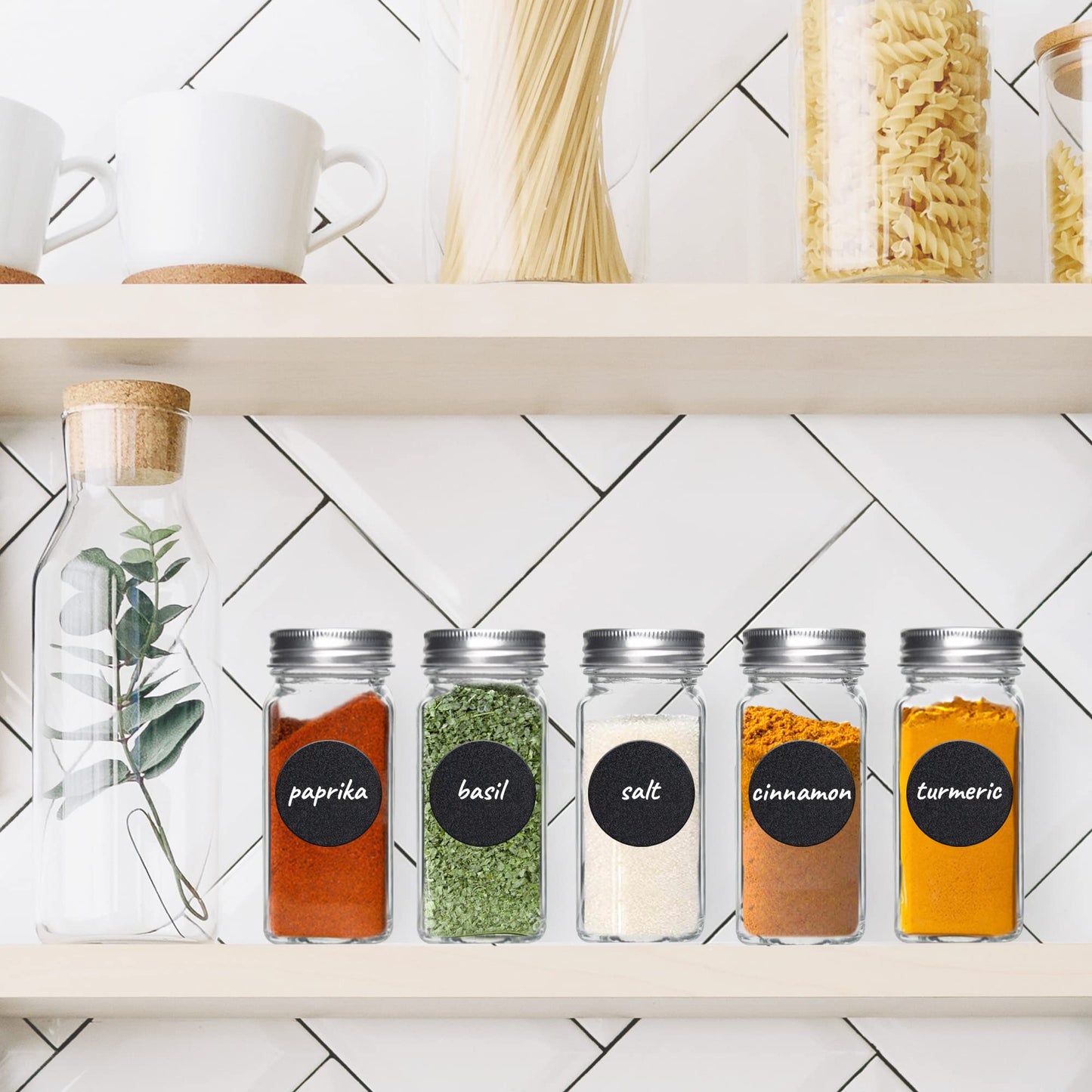 volila Spice Jars - 16 Pack 120ml Glass Spice Jars with Lids and Labels, Stickers, Pen, Cleaning Sponge and Funnel - Refillable Square Seasoning Jars for Spices, Herbs, Salt and Pepper