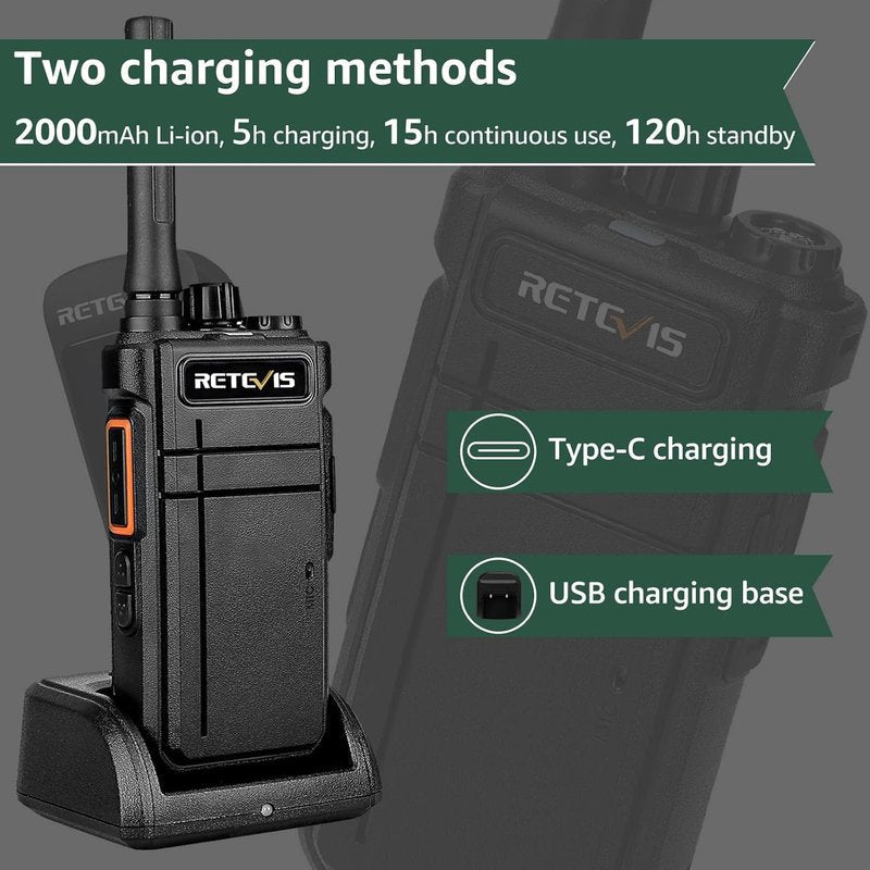 Retevis RB37 Bluetooth Walkie Talkies,Bluetooth Two Way Radio New Version,2000 mAh&120h Standby Long Battery Life,Wireless Earpiece,Flashlight,VOX,Type-C,2 Way Radio for Church Hospital Family(2Pack)