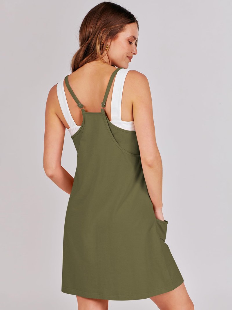 ANRABESS Women Athletic Dress Summer Tennis Workout Active Sports Mini Romper Dress Built in Shorts Travel Vacation Clothes Army Green X-Large