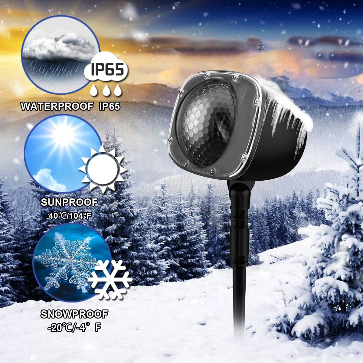 Elec3 Christmas Snowfall Projector Lights, Indoor Outdoor Holiday Snow Lights with Remote Control, White Snow for Halloween Xmas Party Wedding Garden Christmas Landscape Decoration