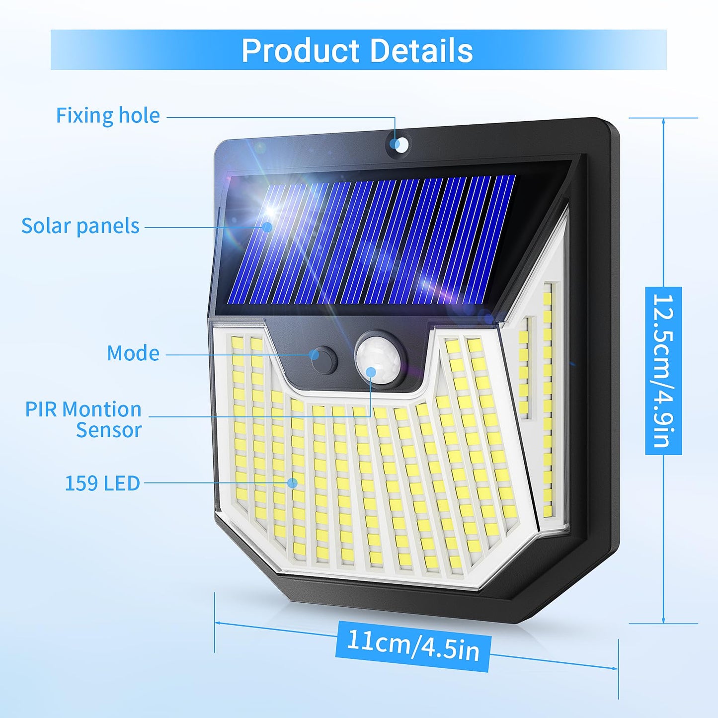 Solar Security Lights Outdoor Graden - 4PACK Solar Wall Lights 270° Wide Angle Motion Sensor Lights IP65 Waterproof Outside Powered Flood Lighting for Fence Garden